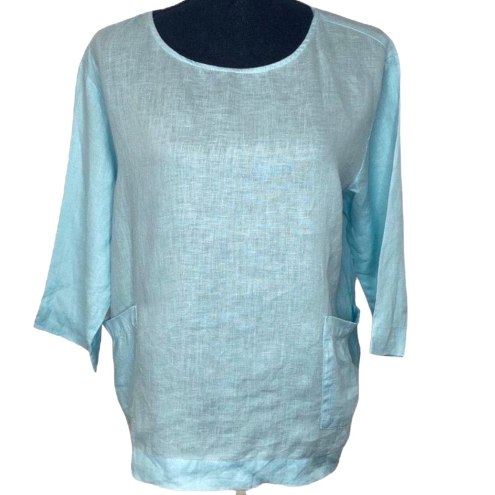J Jill Pure Jill Womens‎ Blouse Linen Top Scoop Neck Lagenlook Small Petite - Picture 2 of 6